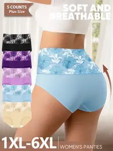 Women's High Waist Floral Underwear Panties Set, Soft Breathable Comfort Design, Multiple Colors Available, Ideal for Daily Wear