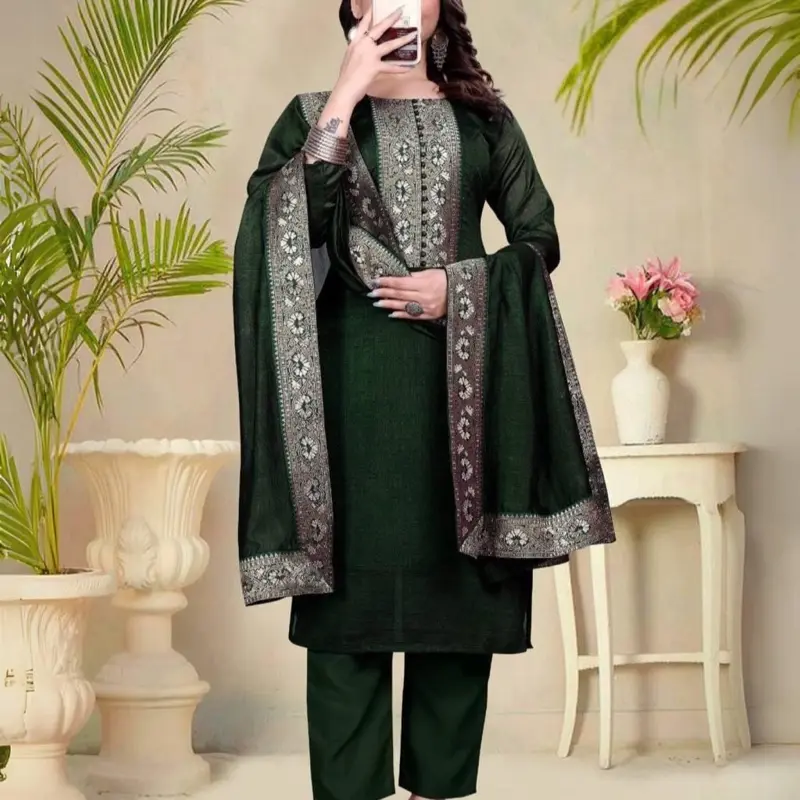 Dipti Vichitra Silk Kurti with Dupatta only 2pcs - green color size 36 available Elegant Lace Border, No Bottom, Asian Women's Wear