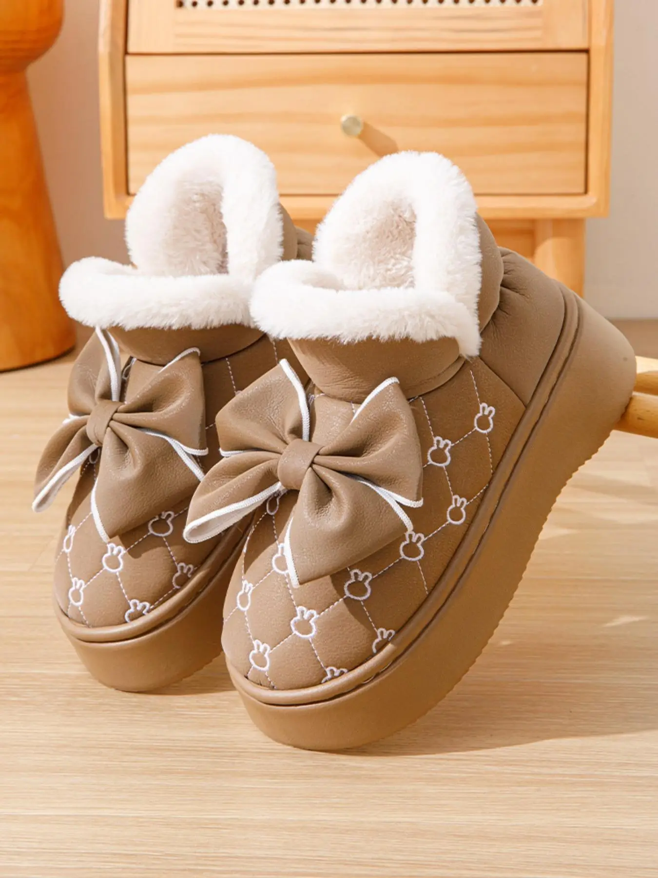 Women's Cute Bow Decor Plush Lined Snow Boots, Casual Comfortable Thick Sole Ankle Winter Boots, Warm Boots for Indoor & Outdoor Wear for Fall & Winte