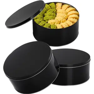 3 Pack Cookie Tin with Lid, Round Gift Tin, Black Baking Cake Container for Storing Patisseries, Snack, Chocolate, Easter, Special Occasion, Holidays