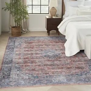 Machine Washable Vintage Indoor Rug - Nourison Brilliance Collection, 5'3" x 7'3" Blue/Multi Color, Machine Washable Rug
