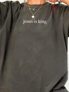 Men's & Women's Jesus Is the King Christian T-Shirt - Double Cotton Loose Fit Vintage Religious Tee Suitable for Church, Study & Casual Wear - Washed