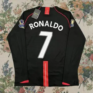 2007 2008 MUFC Away Retro Black No.7 Ronaldo Long Sleeved Soccer Jersey