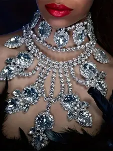 Elegant Rhinestone Necklace for Women, Fashionable Party Sparkle Bib Necklace, Exaggerated Full Rhinestones Jewelry, Rhinestone Decorated Necklace