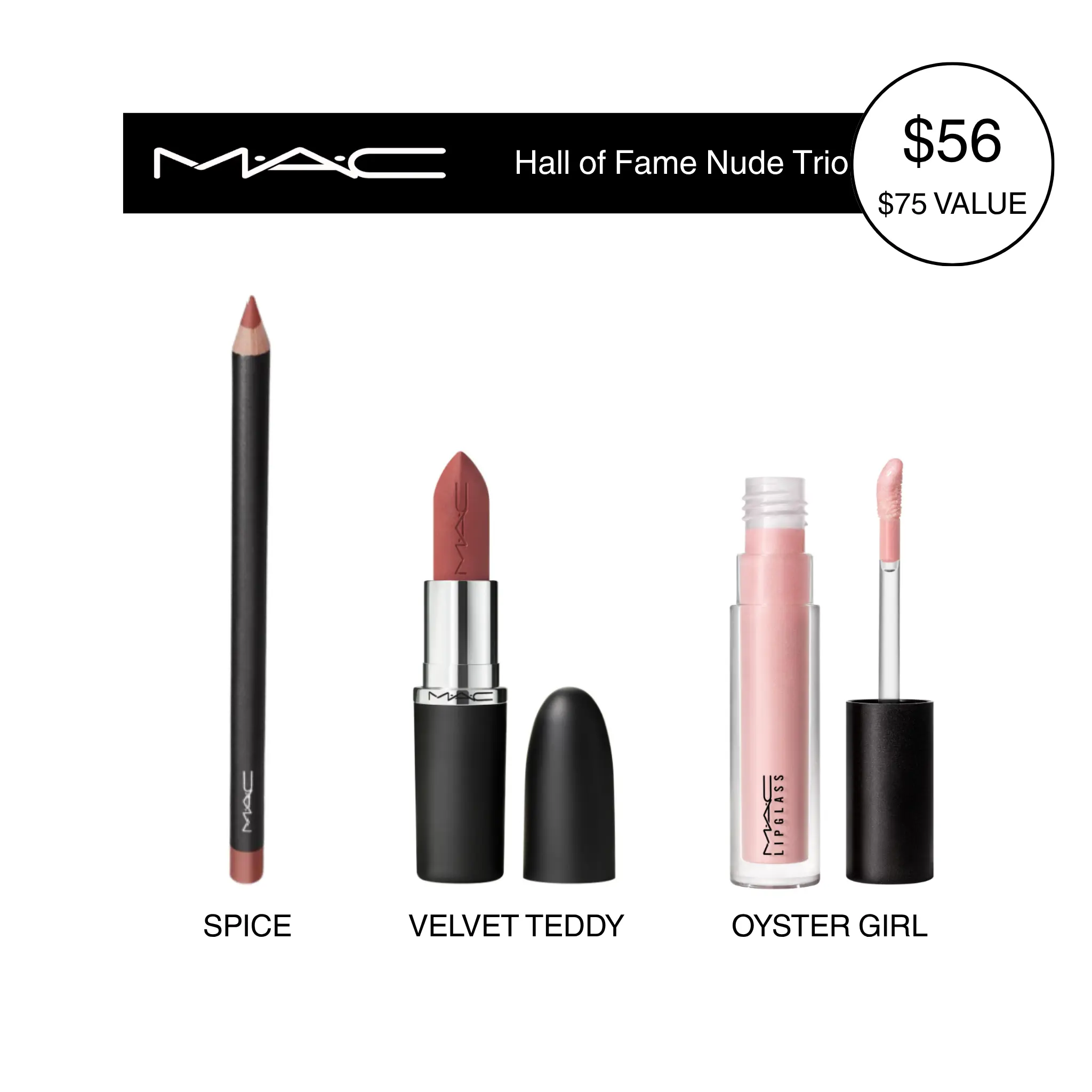 MAC Hall of Fame Nude Trio | Lip Set with 12HR Matte Lipstick | Precision Lip Pencil & Glass-Shine Lipgloss, 3-piece MAC Hall of Fame Nude Trio | Lip Set with 12HR Matte Lipstick | Precision Lip Pencil & Glass-Shine Lipgloss, 3-piece
