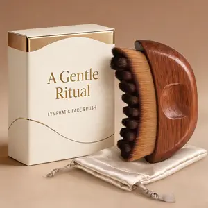 Lymphatic Contour Face Brush - Wooden Face Brush for Lymphatic Drainage - Facial Sculpting Guasha Dry Brushing Massage Tool - Contour Glow Brush Lymph Drainage Depuff Lift Brushes for Face Neck Chin