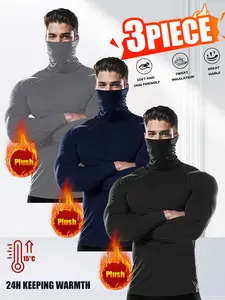 Men's Fleece-Lined Three-Piece Sports Set with Face Mask Lightweight Highly Stretchable Compression Sportswear Ideal for Running and Fitness 60069