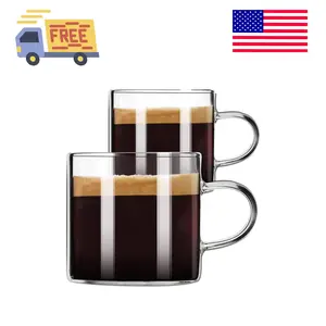 Espresso Cups Set of 2, Espresso Shot Glass 4.3 OZ, Glass Expresso Shots Cup Small Coffee Cup with Handle