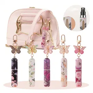 Crystal Butterfly Perfume Keychain Bottle - Refillable 5ml Portable Perfume Atomizer with Floral Print, Elegant Bag Pendant & Travel Gift