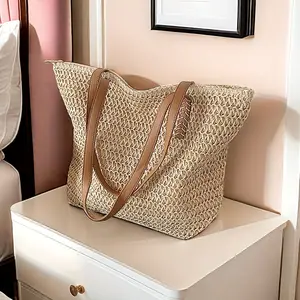 Women'S Large Capacity Woven Forest Tote Bag,Zipper Closure | One Shoulder , tote bag Great for Beach, Picnic, Shopping and Daily Use