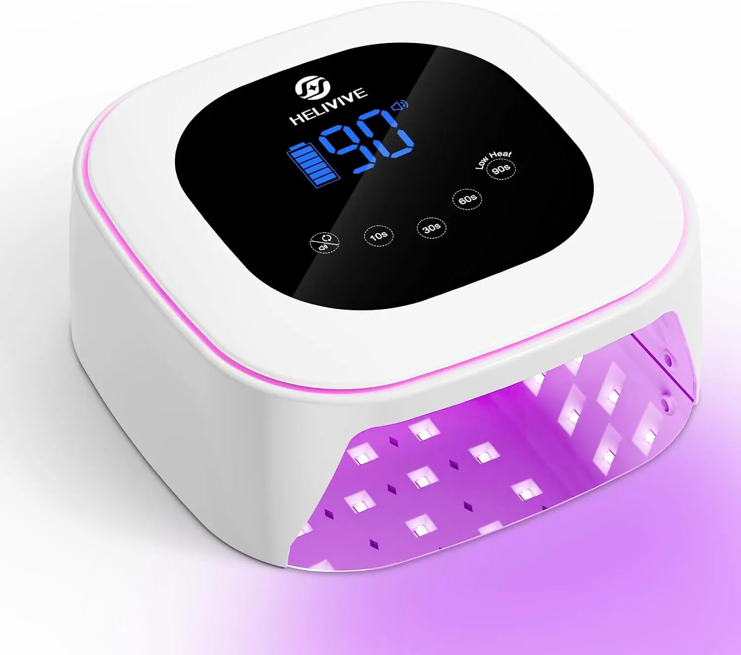 HELIVIVE 80W Rechargeable UV LED Nail Lamp, Cordless Gel Nail Dryer with Battery Display, 4 Timer Settings, Ambient Light Mirror Base, Professional Nail Curing Lamp for All Gel Polish, Salon & Home Manicure