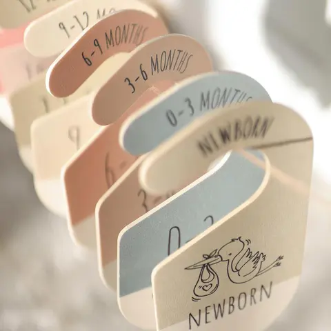Dreamy Baby Closet Storage Dividers, Wooden Size Tags (newborn-24 Months), Bohemian Infant Room Decor & Organization Essential, clothes hanger organizers, Hangers, Organizing