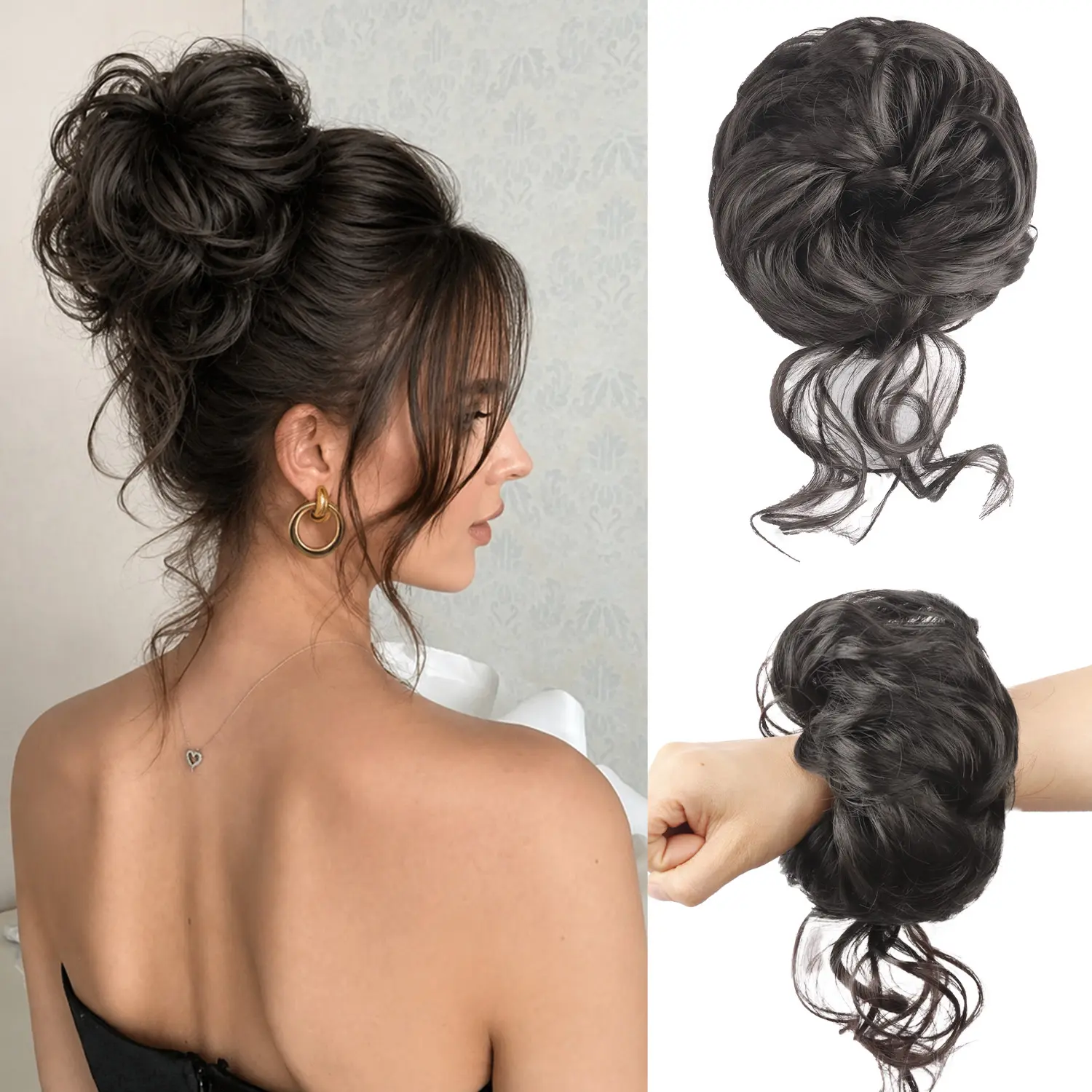 Messy Bun Hair Piece Curly Fake Hair Bun Scrunchies Extensions Synthetic Chignon Updo Hairpieces for Women