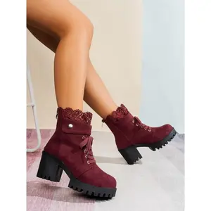 Women's Leopard Print Lace-Up Short Boots, Comfortable Durable Fashion Shoes with Zipper Design, Perfect for Fall & Winter Platform Boots