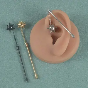 1 piece of stainless steel chain, industrial meteor hammer, perforated cartilage ear bridge, men’s and women’s jewelry