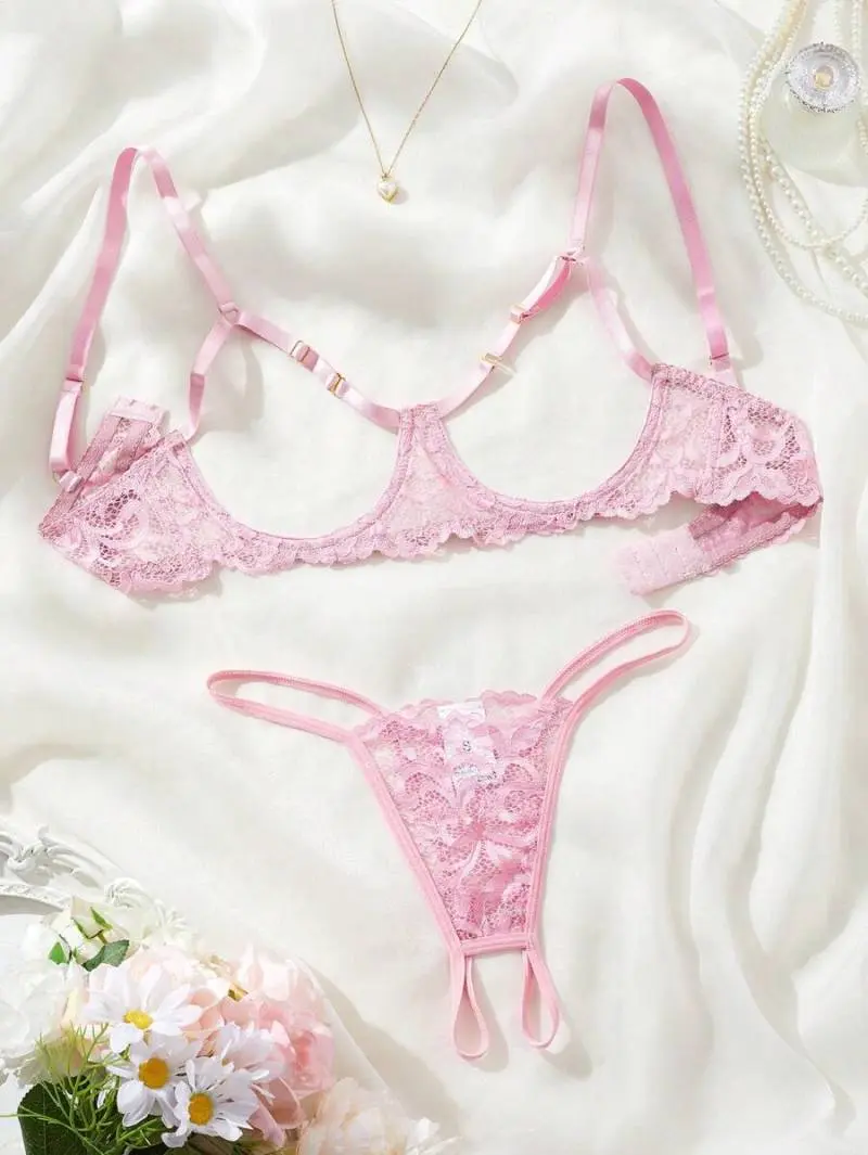 ORIANNA Kawaii Valentine's Day Women Romantic Hollow Sexy Lingerie Set, Hollow Seductive Bra And Panty Set, Suitable For Romantic Date Night