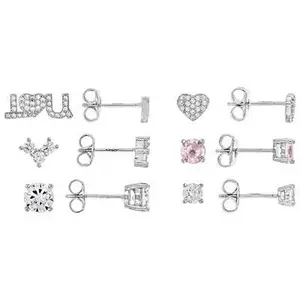 JTV Pink and White Cubic Zirconia Rhodium Over Brass Stud Earring Boxed Set 6.58ctw