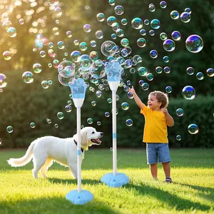 Bubble Stand Machine, battery included, 10pcs bubble liquid, Height 47 Inches Standing Automatic Bubble Maker for Kids, Outdoor Tall Bubble Generator with Lights, Rechargeable Standing Bubble Machine