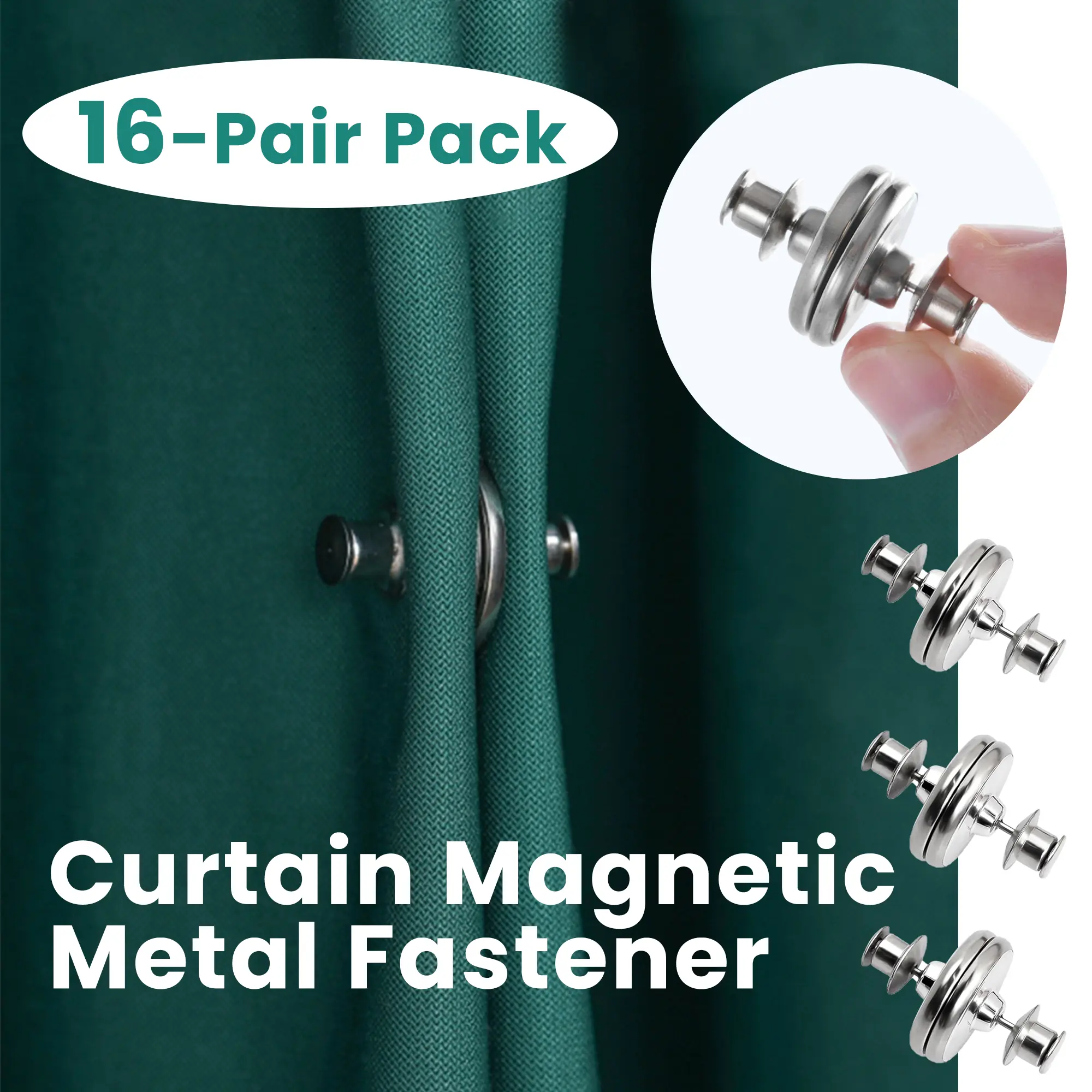 16 Counts Magnetic Curtain Clips,Double Sided Magnetic Closure Curtain Magnets Stop Light Leaking Secure Curtain Closure for Office Bedroom Home Curtains