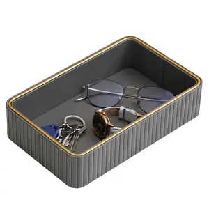PU Leather Storage Tray Rectangular Desktop Organizer Tray Multi-Function Jewellery Ring Holder Plate for Jewellery Key Watch Perfume