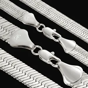MaxBling81 925 Stamped Hip Hop 925 Sterling Silver Plated Brass Herringbone Chain Necklace, 4mm-14mm Width, Multiple Lengths (8in, 18in, 20in, 24in, 30in), Unisex Fashion Bling Accessory