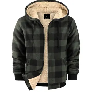 [Cozy Fleece Jacket] Cozy & Warm Men's Heavyweight Fleece Hooded Jacket - Full Zip Plaid Flannel Shirt with Sherpa Lining, Pockets, and Adjustable Drawstrings for Fall/Winter