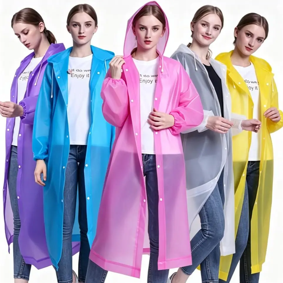 Portable Reusable EVA Raincoat, Waterproof Hooded Rain Poncho, Loose Lightweight Rain Jacket for Adults Men Women Outdoor Activities Commuting