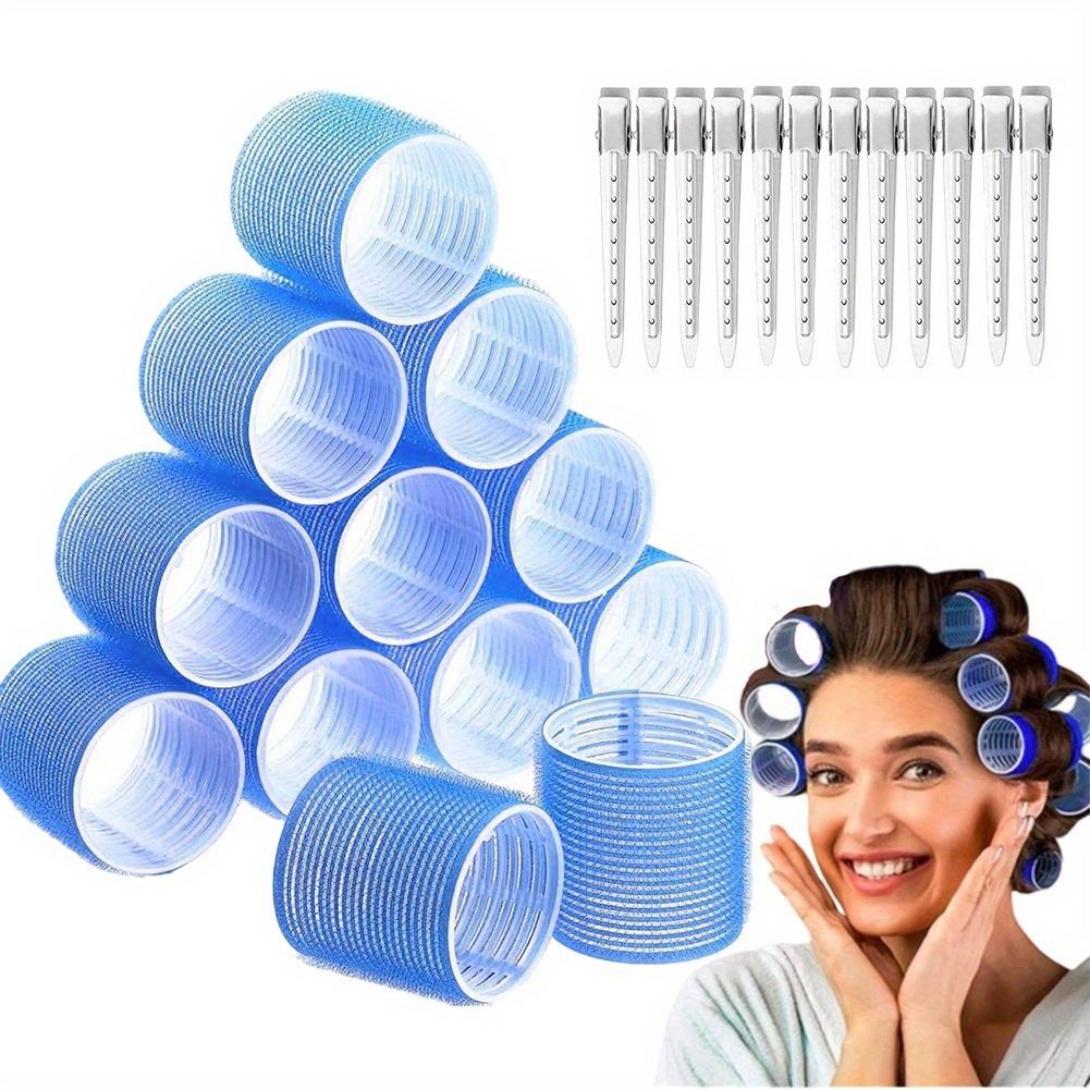 24PCS Hair Rollers for Women - Includes 12 Large Self-Adhesive Curlers And 12 Duckbill Clips, a Heat Conductive Tool for Styling for all Hair Types, Creating Long-Lasting Voluminous Curls