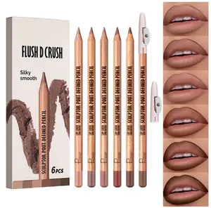 Classic Matte Series Lip Liner Set for Women, Long-Lasting Lip Makeup Kit with 6 Colors Lipliner & Sharpener for Define and Sculpt the Lip, Smooth, Non-Smudge, Natural Look, NUDE BROWN SHADE,#2