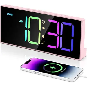 Digital  Clocks,Large Big Numbers Cute clocks for Bedrooms,college dormitories,Teens,Modern Decor Plug in Clock with USB Charger Port Adjustable 3-Levels volume,5 Dimmers, Backup ()