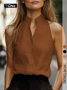 Women's Sleeveless Mandarin Collar  Tank Top, Versatile And Slimming For Commuting.