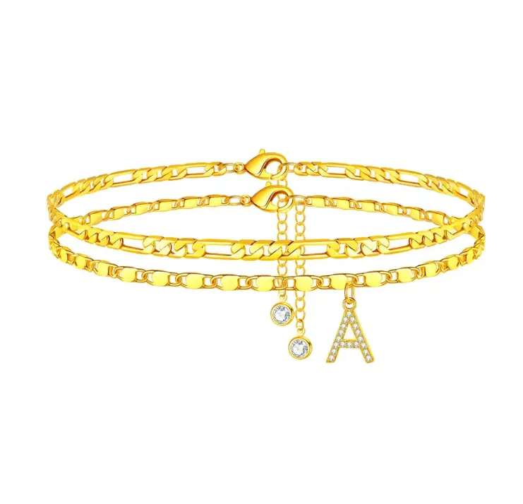 2026 Trendy Initial Ankle Bracelet for Women, Stackable Gold Figaro Chain Anklet with CZ Letter Charm, Fashion Boho Beach Foot Jewelry, Stylish Travel Everyday Wear Personalized Gift