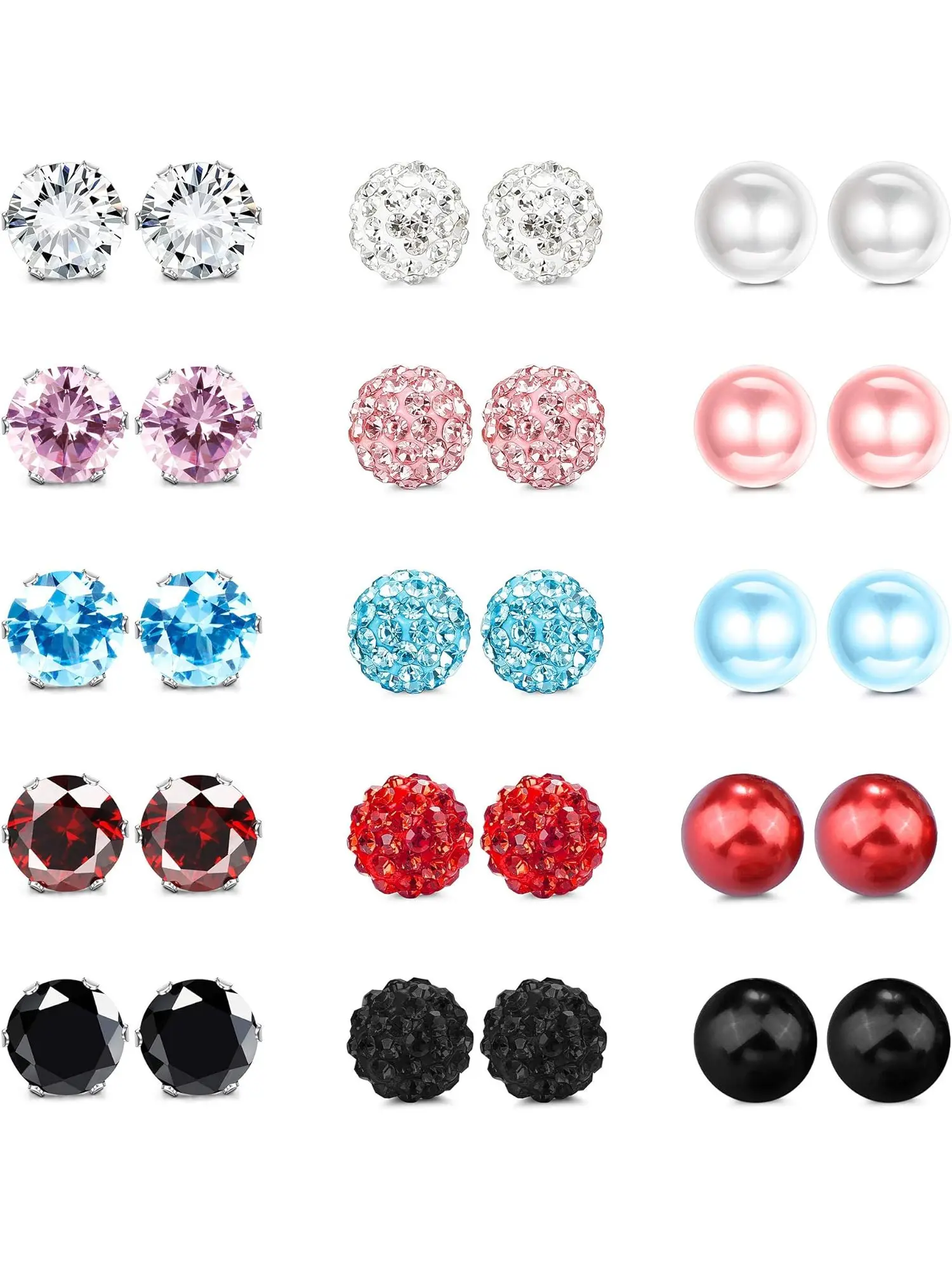 15 Pairs Stainless Steel Ball Stud Earrings Set Earring Pack For Women Cubic Zirconia Disco Ball Faux Pearl Stud Earrings Multicolor Stud Earrings 6MM Ear Studs Cubic Zirconia Designs Sparkling Ear Jewelry