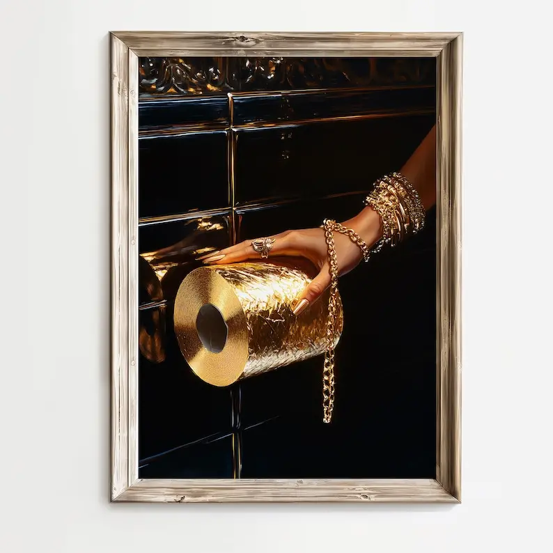 Maximalist Black Woman Wall Art, Afrocentric Fashion Print, Chic Bathroom Decor