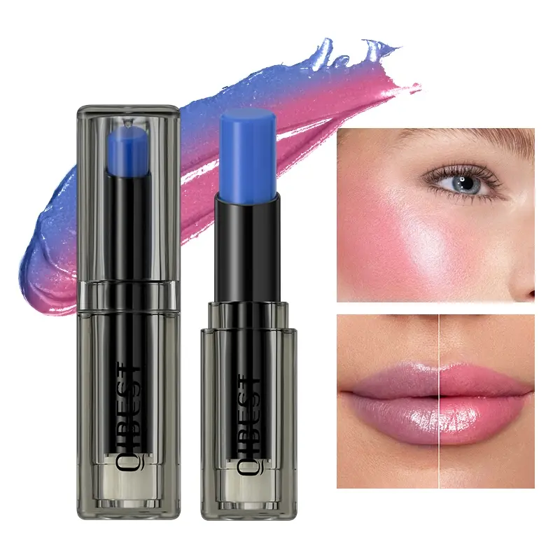 1PC 2-in-1 lipstick lip tint powder blusher Balm waterproof, moisturizing, non smudging, non staining, easy to color, color changes with temperature, Glossy