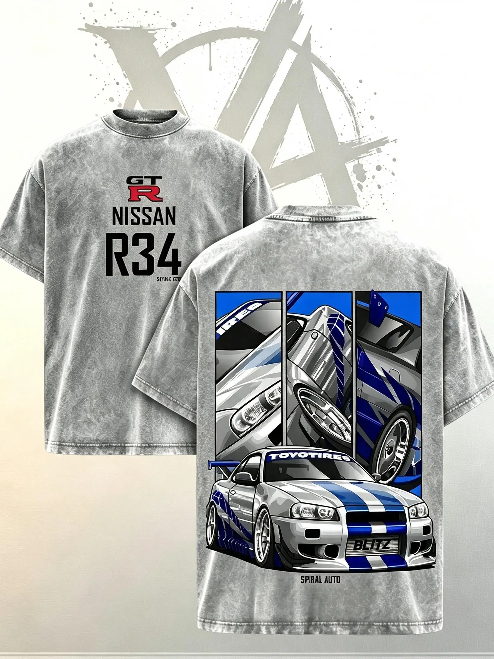 [AVT]Vintage Washed Skyline GT-R R34 Graphic Tee,Oversized JDM Car T Shirt,Drift Car Enthusiast Shirt,Casual Streetwear Outfit for Men,unisex racing play classic car show, muscle car guy meet part lover,casual regular high-performance fit car merch
