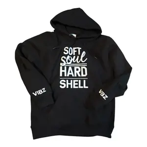 VIBZ Soft Soul Hard Shell Hoodie - Black Pullover with Letter Print, Hooded Neckline, Regular Fit, Long Sleeve, Casual Style