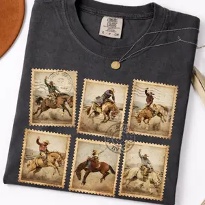 Comfort Colors  Bucking Horse Vintage Stamp T-shirt, Western Rodeo Distressed Sublimation Shirt, Brown Cowboy Graphic, Trendy Country T-shirt