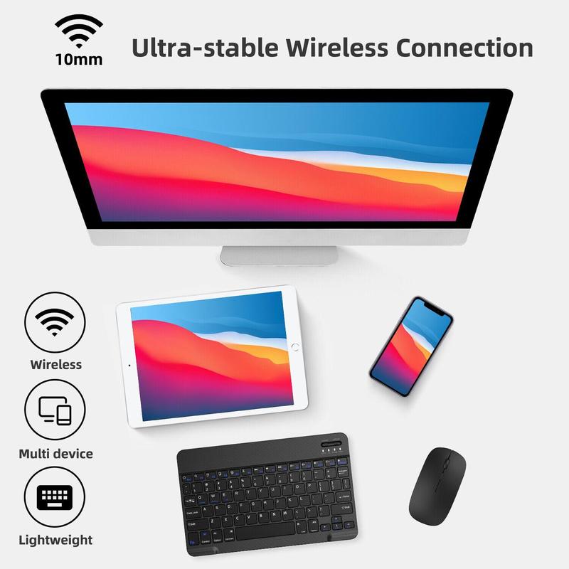 Wireless Keyboard & Mouse Combo for Mac iPad Phone Tablet PC ABS Aluminum Alloy 2.4GHz Bluetooth Connection Hot Keys Indicator Charging LED Pairing Instruction Included