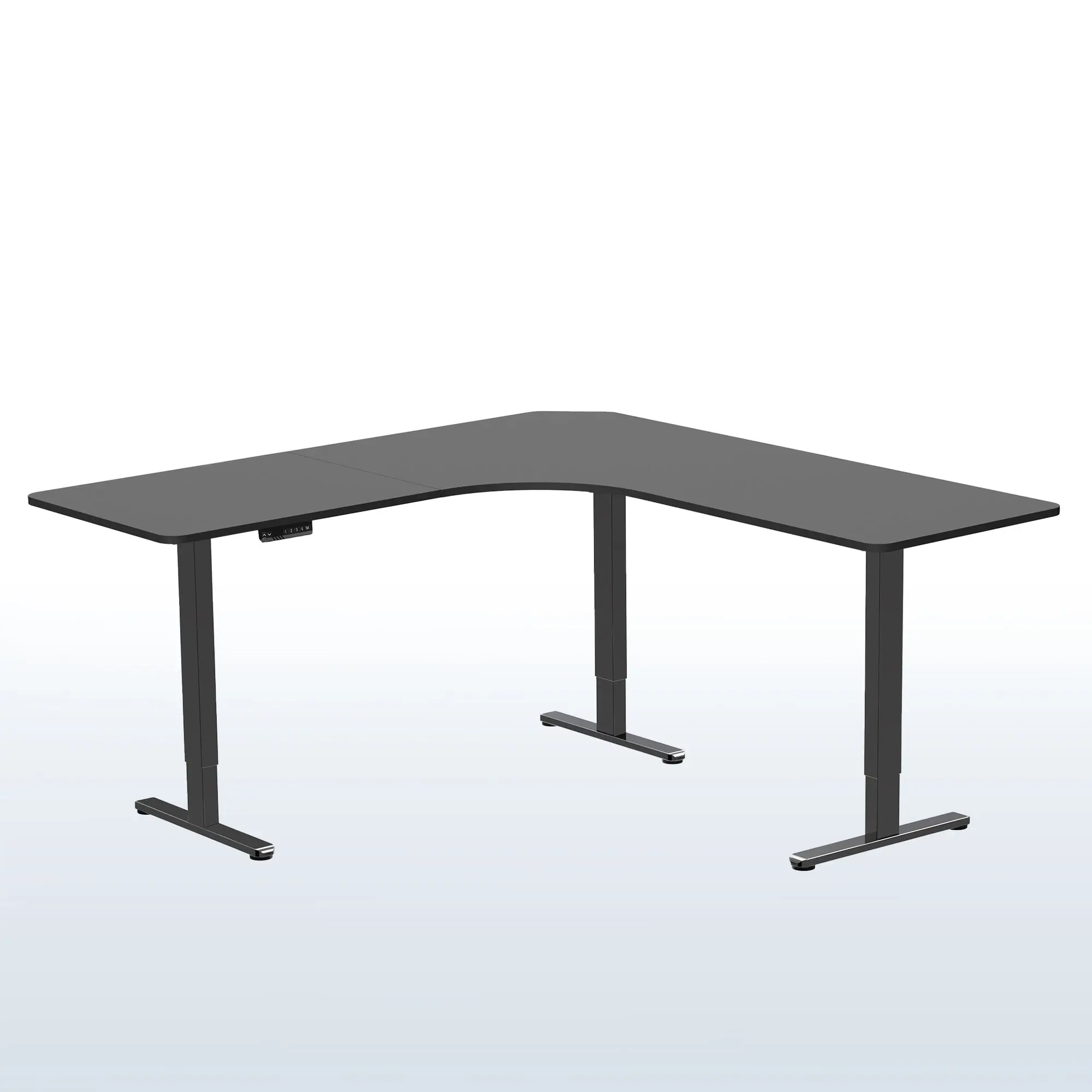 E3 Series Curved Corner Triple-Motor Electric Desk - Adjustable Height Table with Push-Button Memory Controller, Office Commercial Furniture