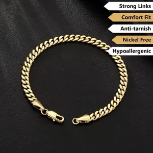 Miami Cuban Bracelets 14KT Electro Plated Solid Stainless Steel Strong Links Comfort Fit Anti-Tarnish Nickel Free Hypoallergenic
