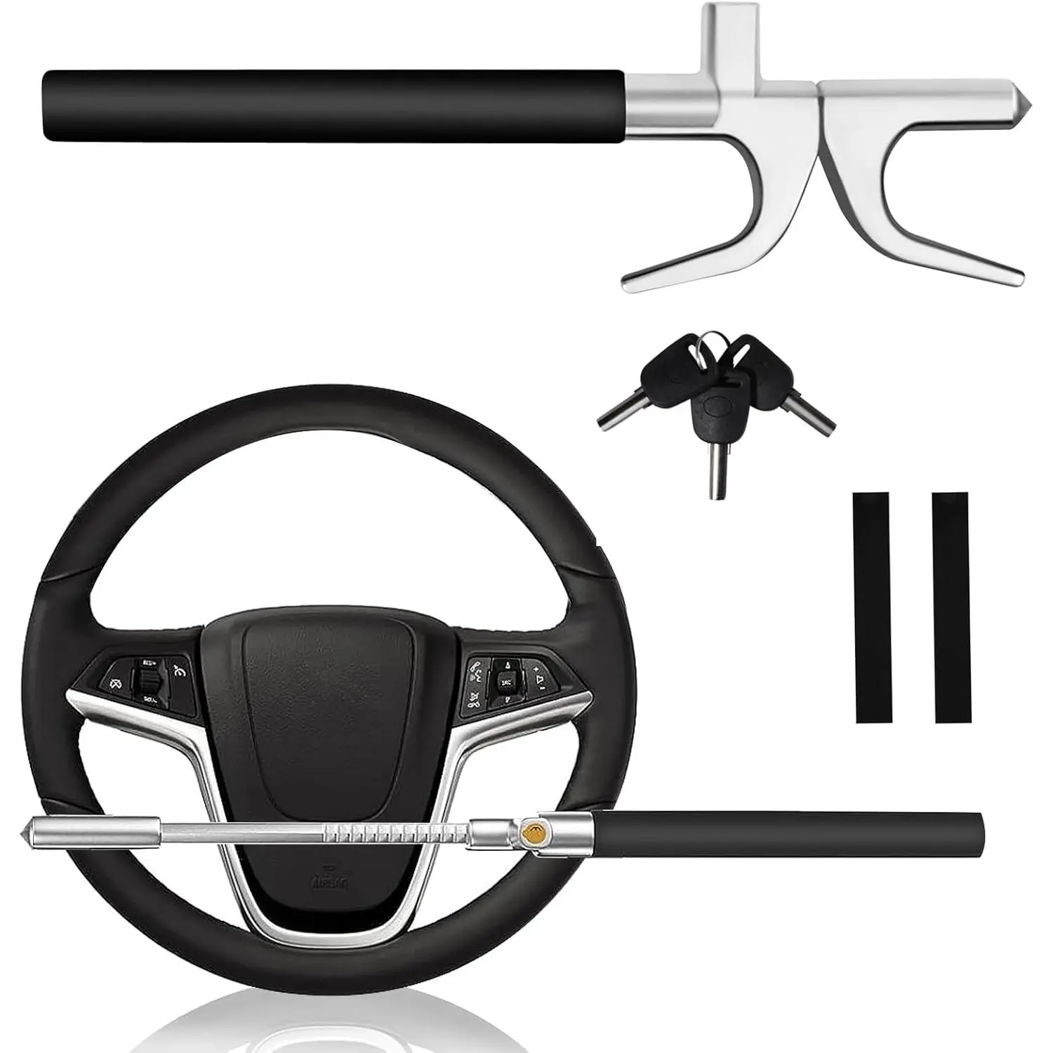 Steering Wheel Lock Anti- Device, Steering Wheel Lock with Adjustable Features and Safety Hammer,Suitable for All (Black)