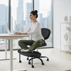 EROMMY Ergonomic Cross Legged Chair ADHD Chair with Adjustable Height, Kneeling Desk Chairs for Meditation, Yoga, 360° Swivel Wheels Active Sitting Chair with Lumbar Support, Black