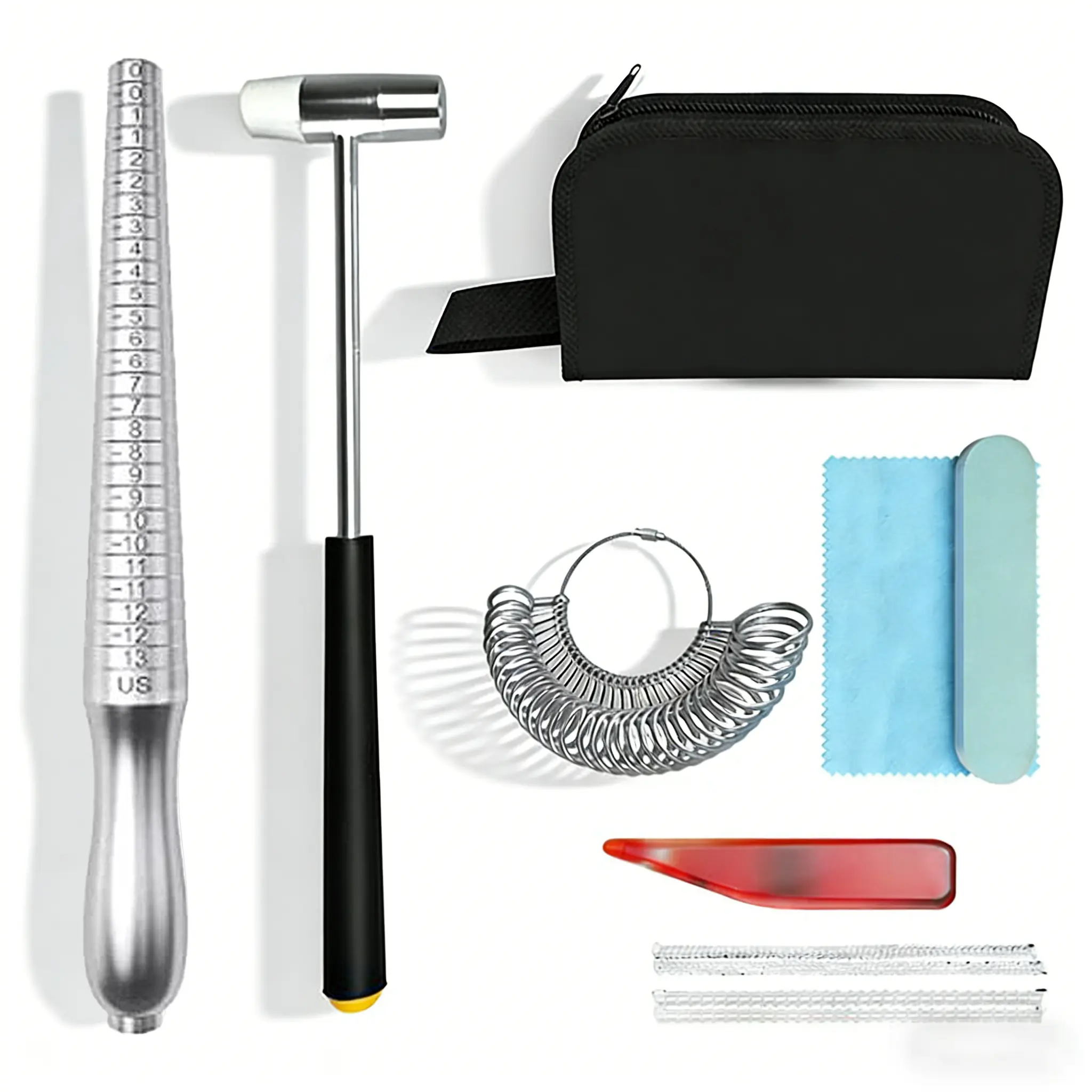 All-in-One Ring Forming Kit with Metal Mandrel, Rubber Hammer, Sizer and Carry Case for DIY Jewelry Making & Jewelry Repair