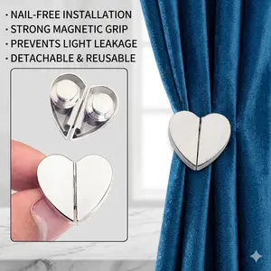 3 Pairs, Heart Shaped Magnetic Curtain Snaps, No Drilling Alloy Fasteners for Securing Curtain Fabric for Household Daily Use