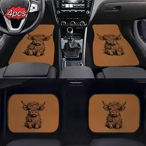 Cute Highland Cow Pattern Car Floor Mat, Car Mats, 4 Counts/set Absorbent & Non-slip & Washable Car Floor Mat, Universal Car Interior Protective Mat, Car Interior Accessory