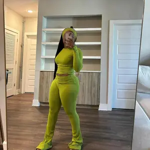 two-piece set woman Long Sleeves Bodycon Crop top with kerchief tracksuits Women's Suits Casual Flared Pants Suits Gray 2 Two Piece Sets Sweatshirts Clothes Womenswear Check Light