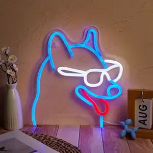 Husky Dog Glasses Neon Light, Pet Decor Lamp for Dog House, Bedroom Decoration, Christmas New Year Gift, USB Powered, Wall Mountable, LED Night Lights