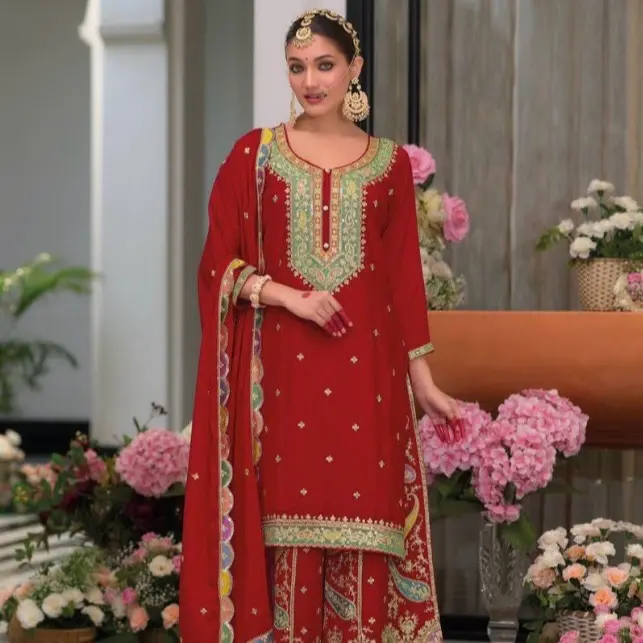 Premium Chinon Kurti with Sharara and Dupatta Set for Women - Fashionable and Comfortable/ party wear - Overalls, Womenswear