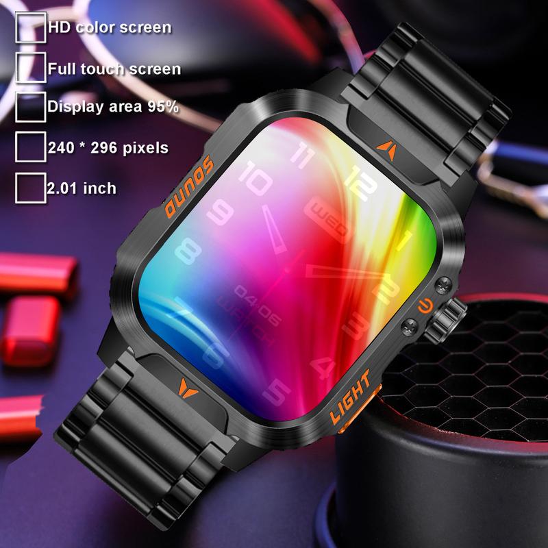 New durable smart outdoor sports fitness watch men's smart watch 2.01 inch can talk wearable lP68 waterproof led flashlight 100+ sports modes running outdoor climbing riding can connect iPhone and Android mobile phone men's gift Charging Screen